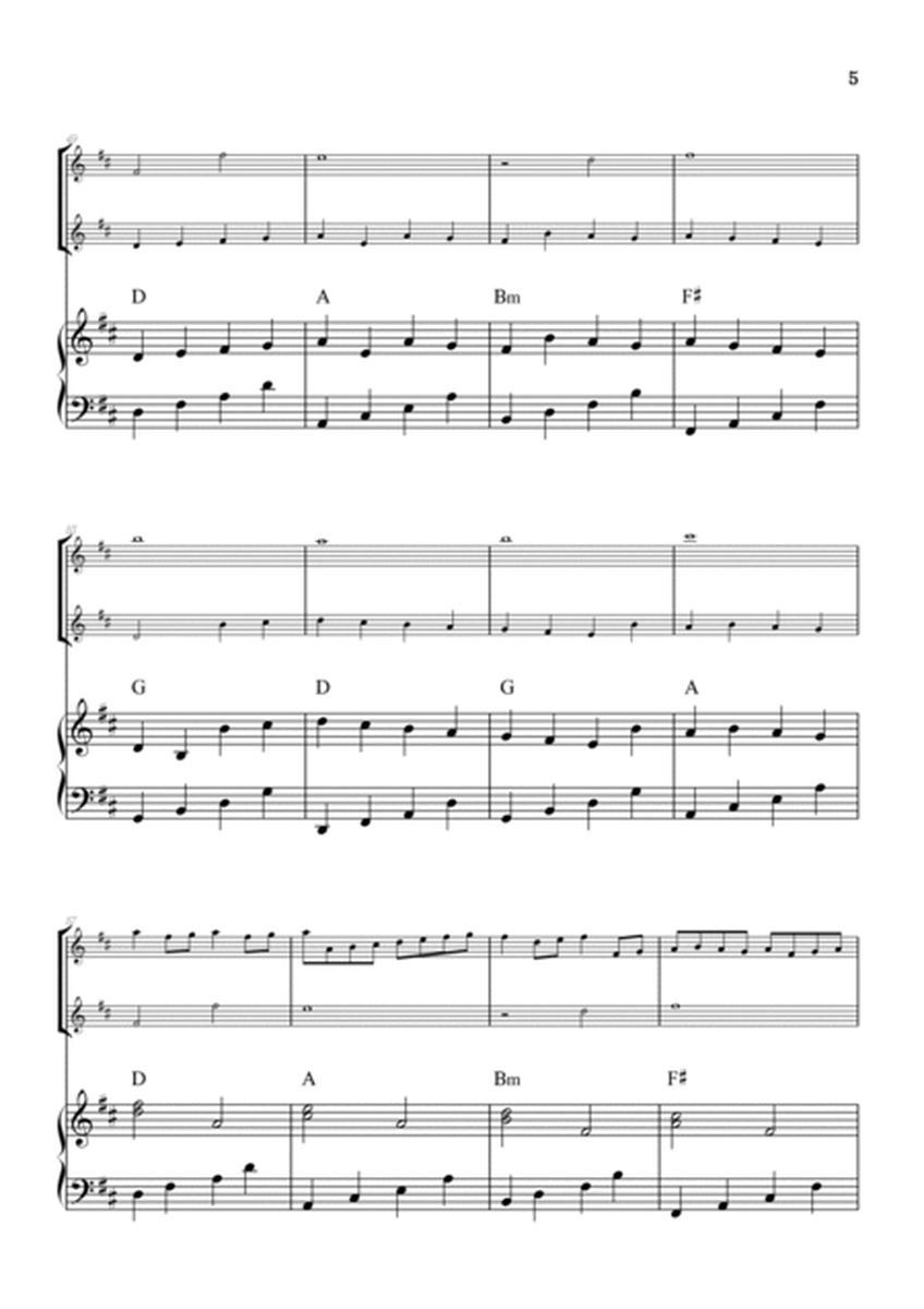 Pachelbel Canon in D • violin & flute duet sheet music w/ piano accompaniment [chords] image number null