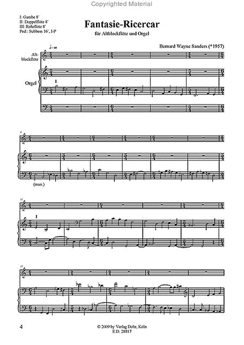 Fantasie-Ricercar für Altblockflöte und Orgel (1983)