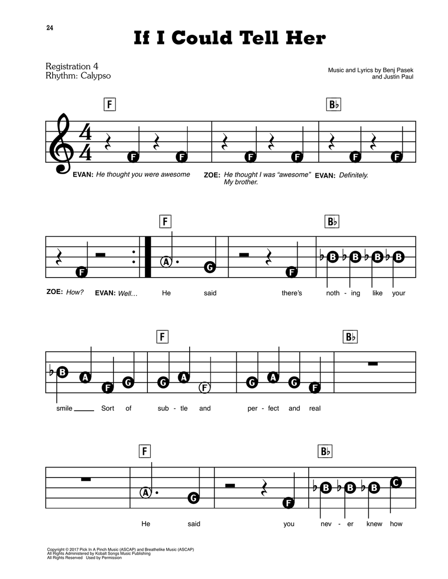 If I Could Tell Her (from Dear Evan Hansen) Electronic Keyboard scores gallery preview page 1