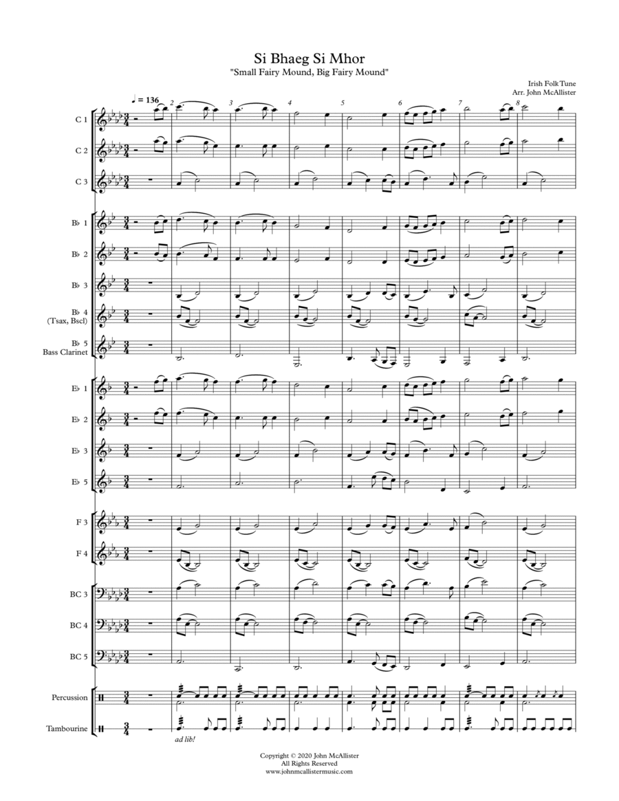 Irish Folk Tune - Sí Bheag, Sí Mhór - for adaptable quintet Concert Band scores gallery preview page 1