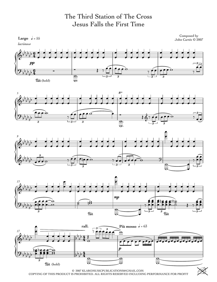THE THIRD STATION OF THE CROSS - JESUS FALLS THE FIRST TIME Piano Solo scores gallery preview page 1