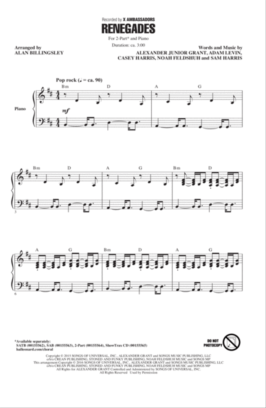 Renegades (arr. Alan Billingsley) 2-Part scores gallery preview page 1