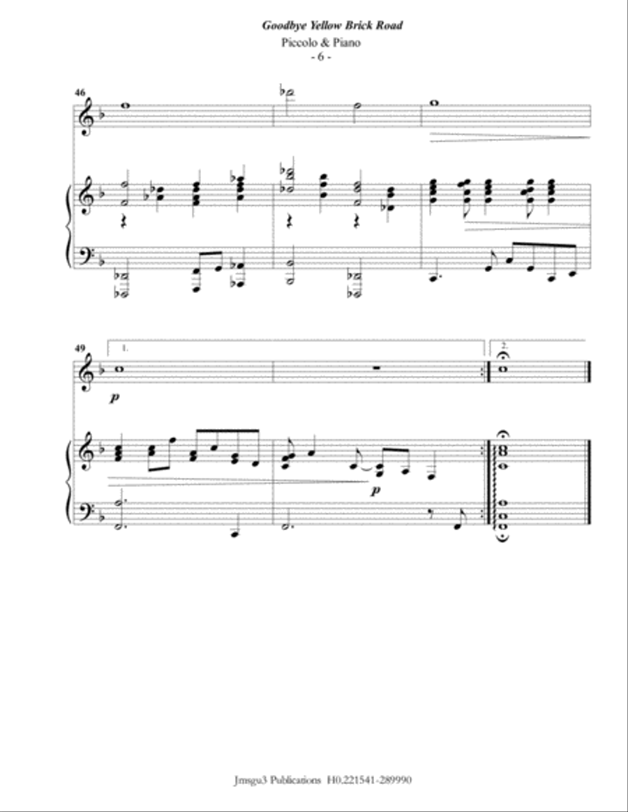 Goodbye Yellow Brick Road Piccolo scores gallery preview page 6