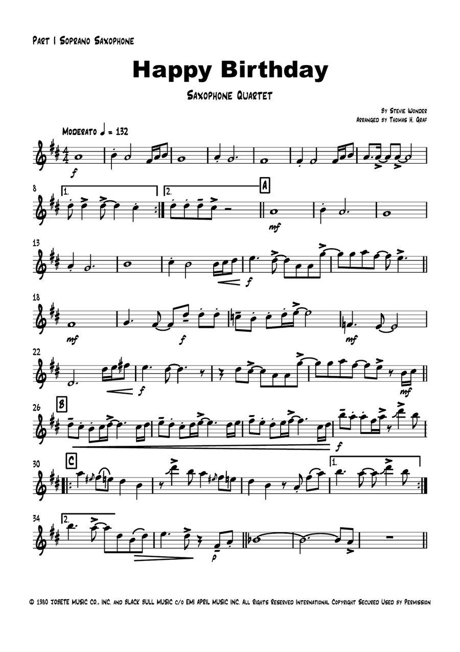 Happy Birthday Saxophone Quartet scores gallery preview page 5