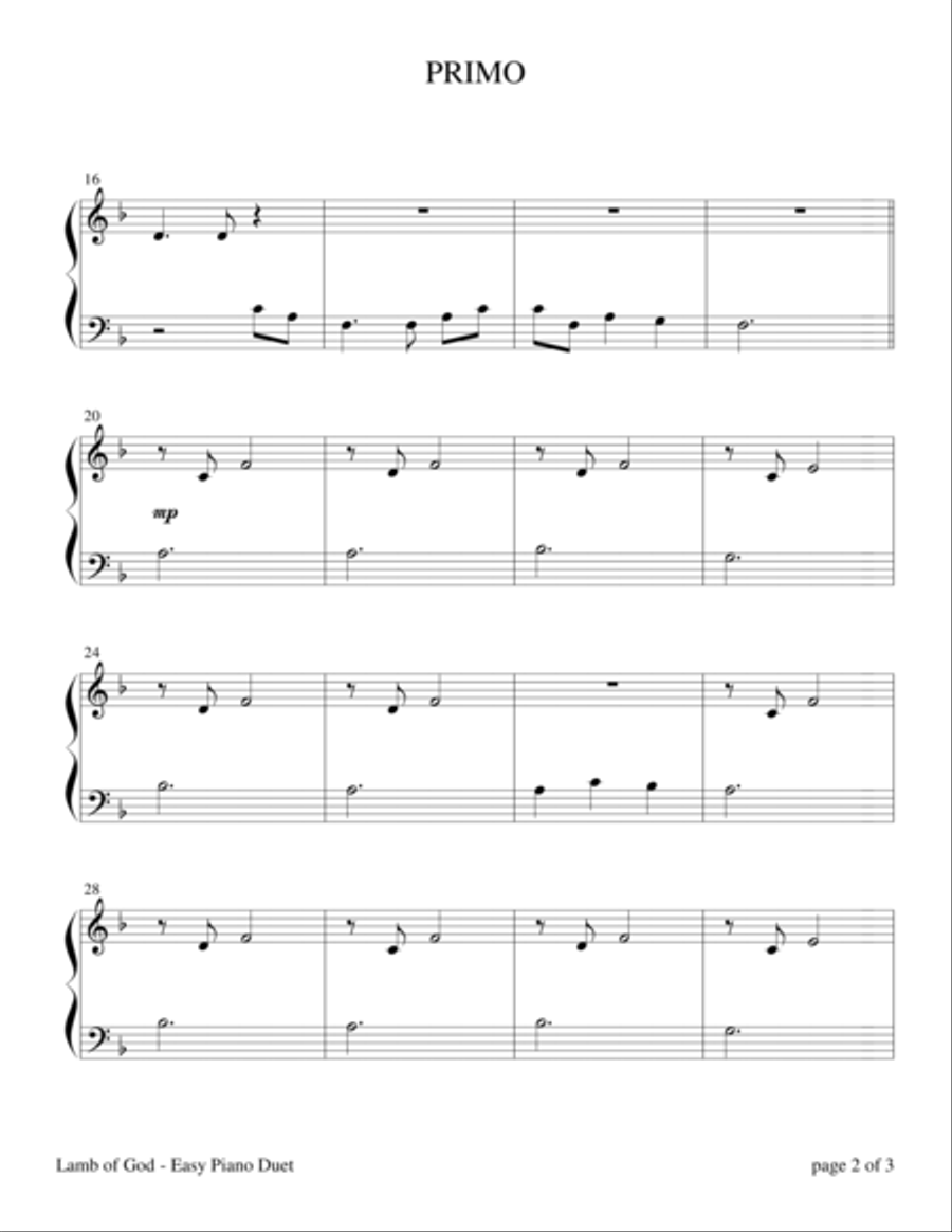 Lamb Of God 1 Piano, 4-Hands scores gallery preview page 2