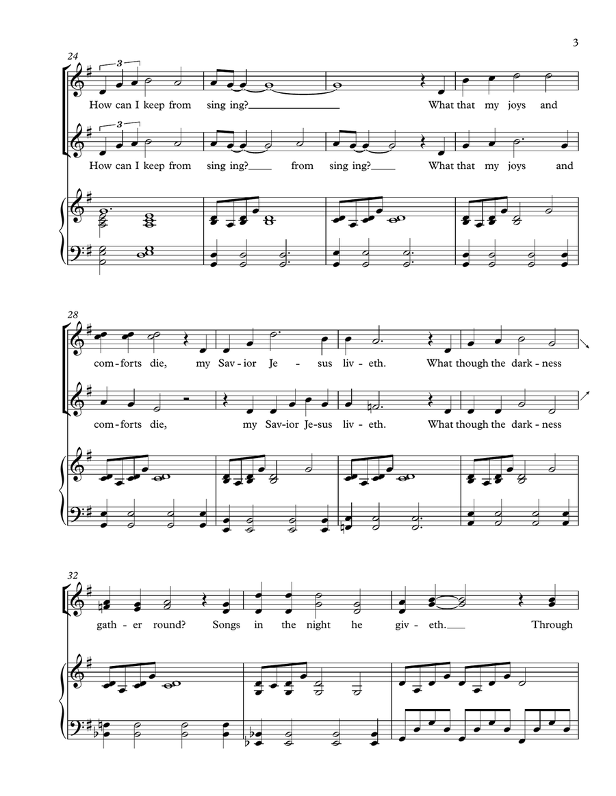 How Can I Keep from Singing - SSAA and piano SSAA scores gallery preview page 3