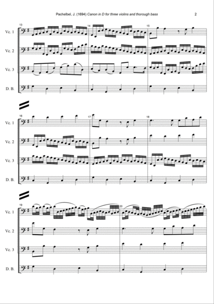 J. Pachelbel - Canon in D-dur, arr. for 3 Cellos & Double Bass String Duet scores gallery preview page 2