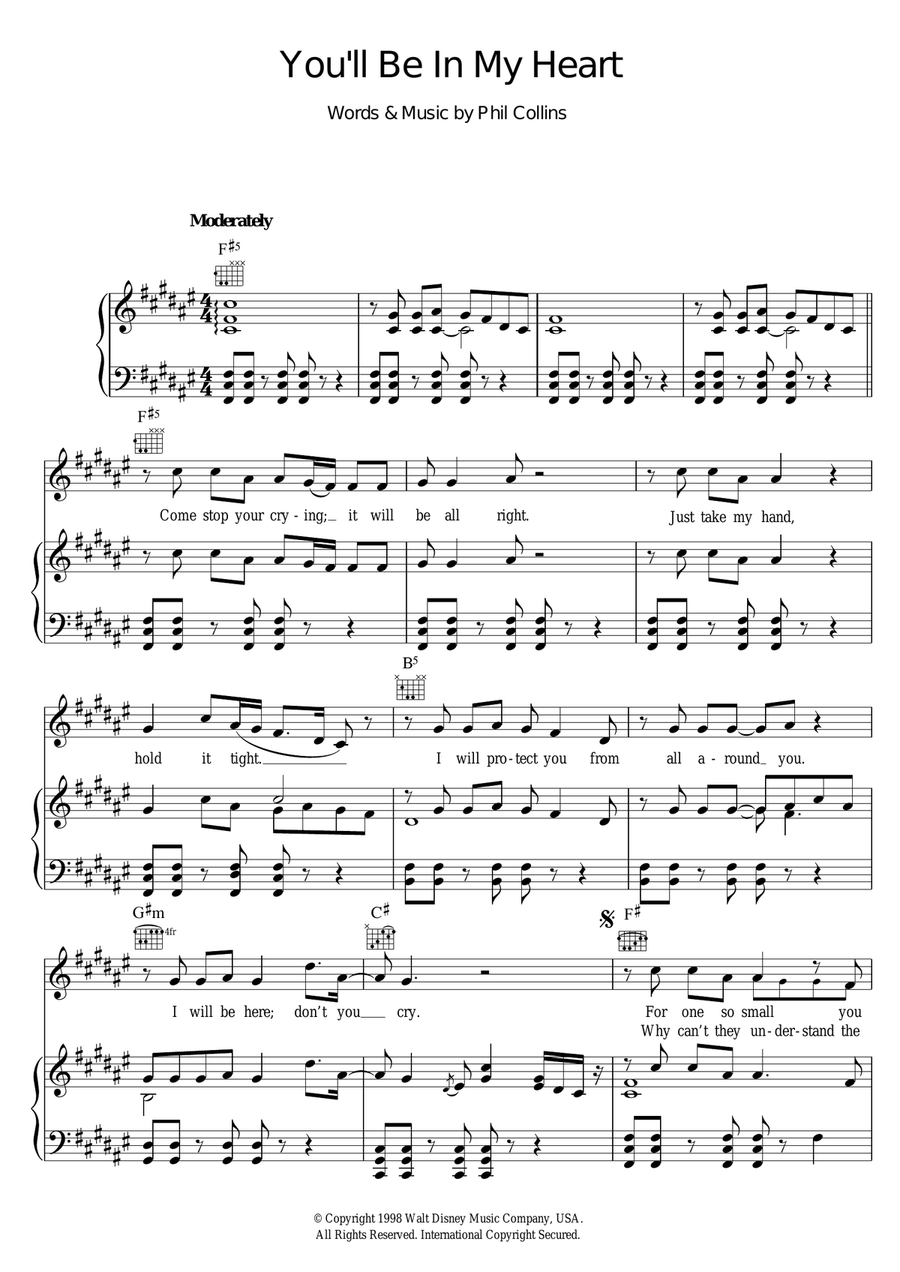 You'll Be In My Heart (from Tarzan) Piano, Vocal scores gallery preview page 1