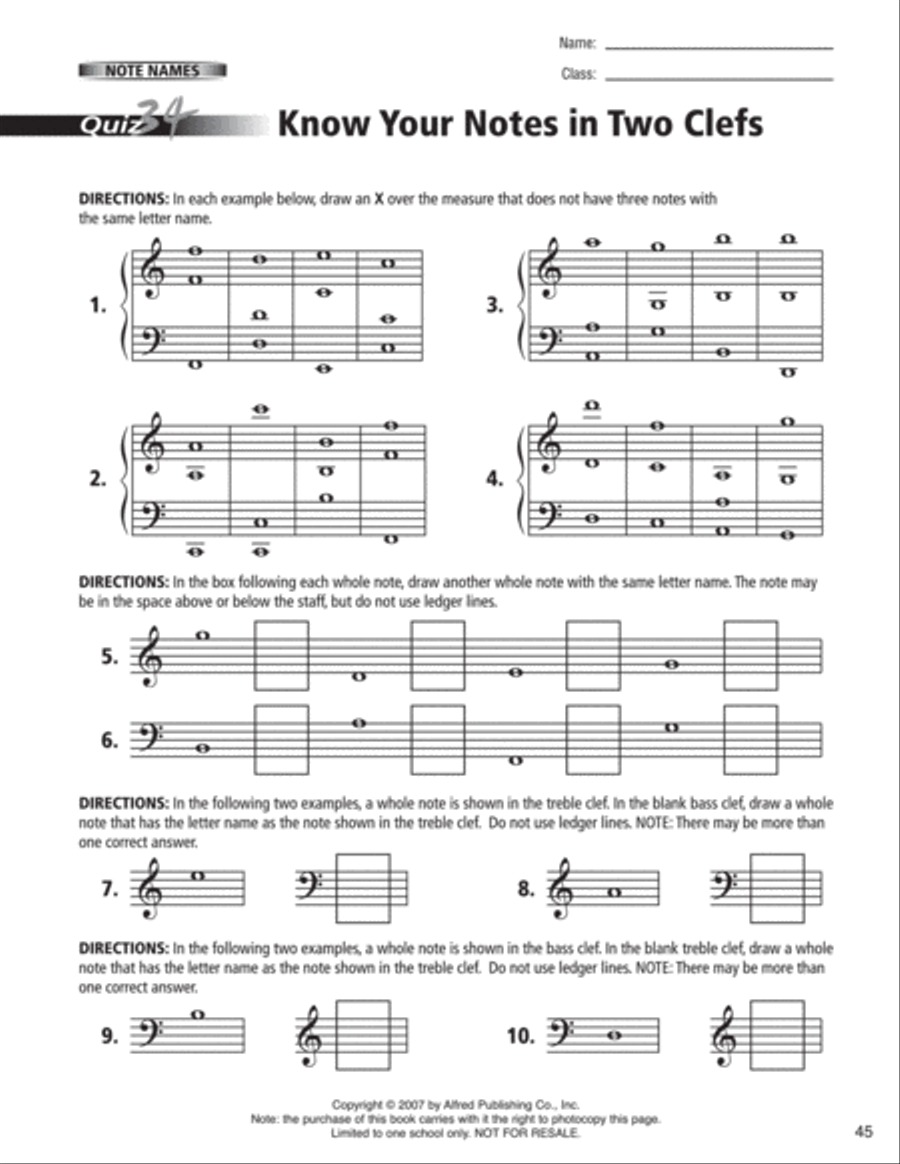 60 Music Quizzes for Theory and Reading Reproducible Packs scores gallery preview page 9