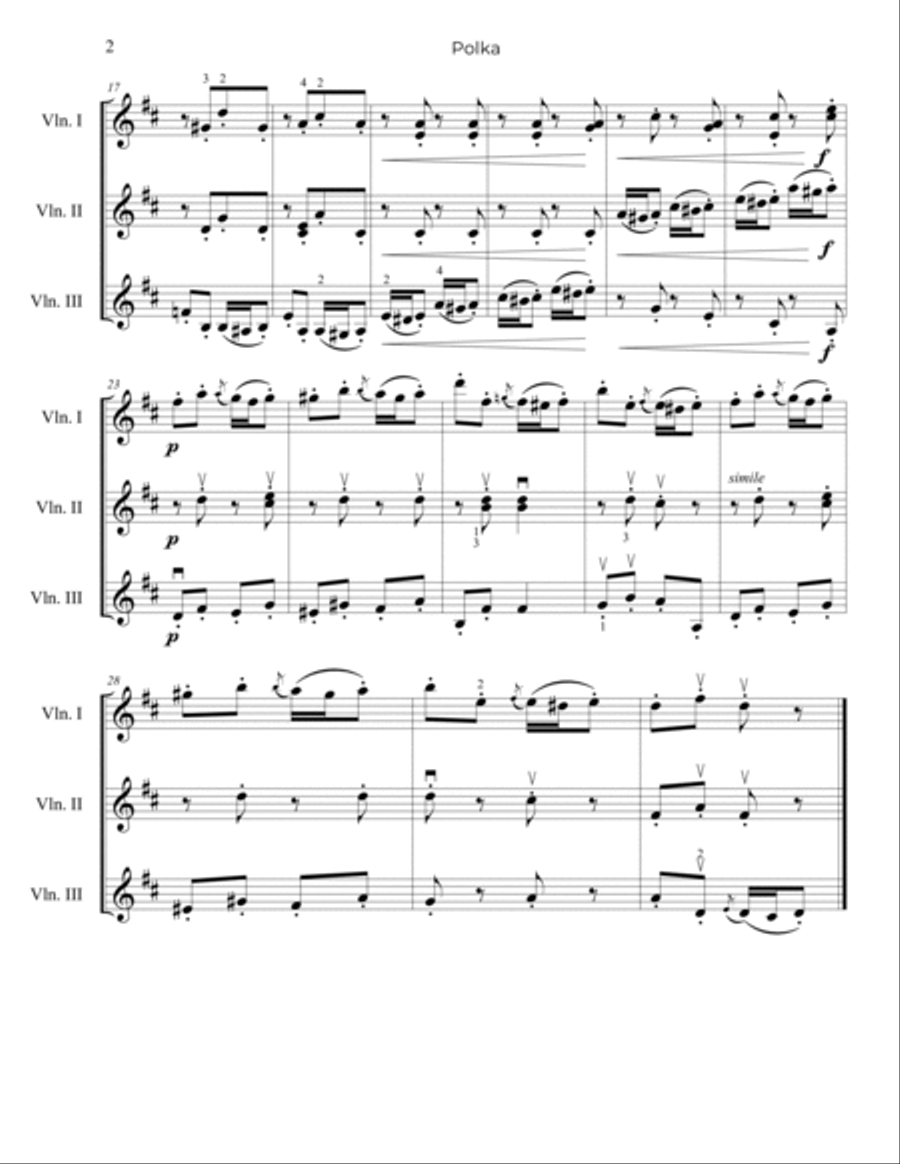 Tchaikovsky: Polka, Op.39, No.10 - for Violin Trio String Trio scores gallery preview page 3
