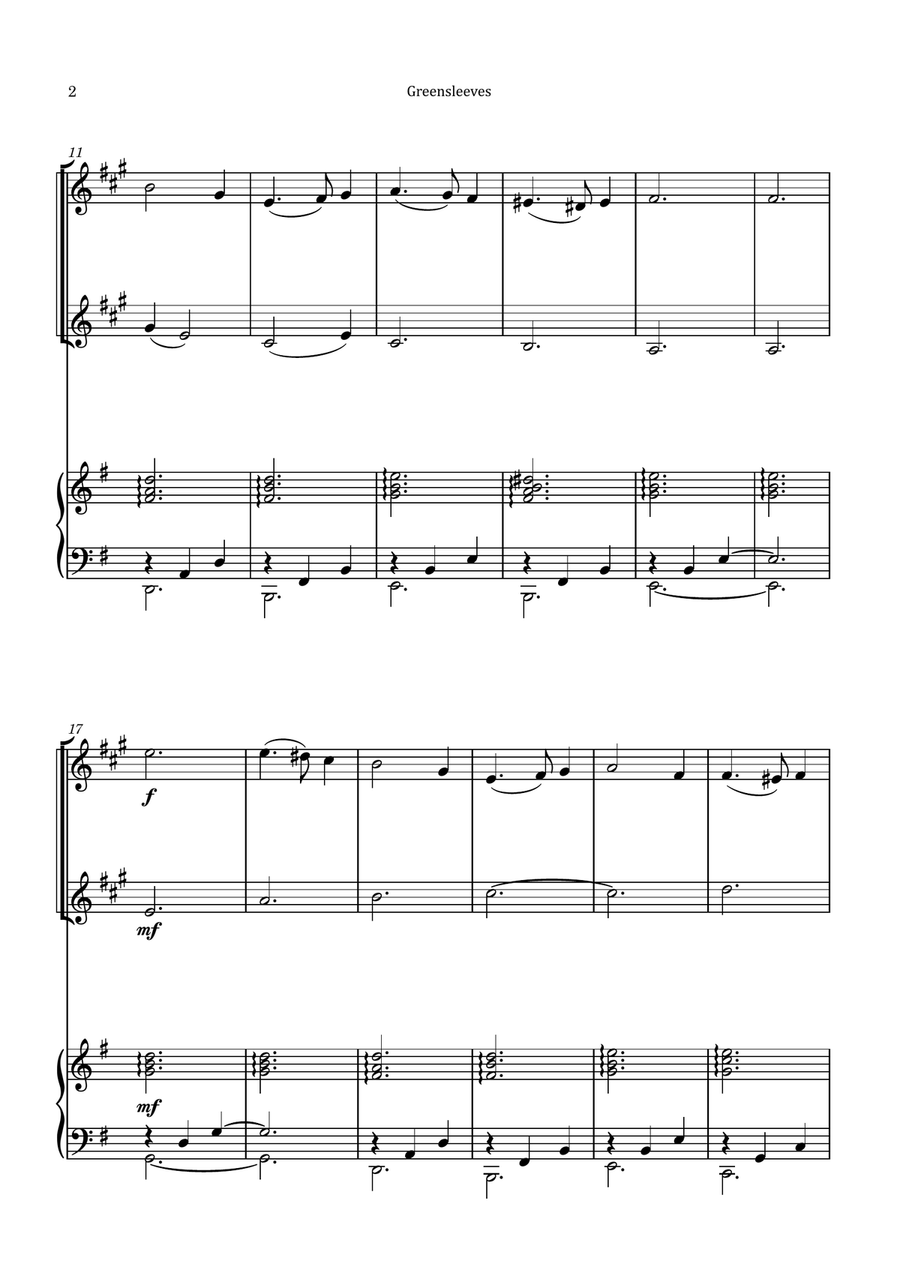 Greensleeves Trumpet Duet scores gallery preview page 2