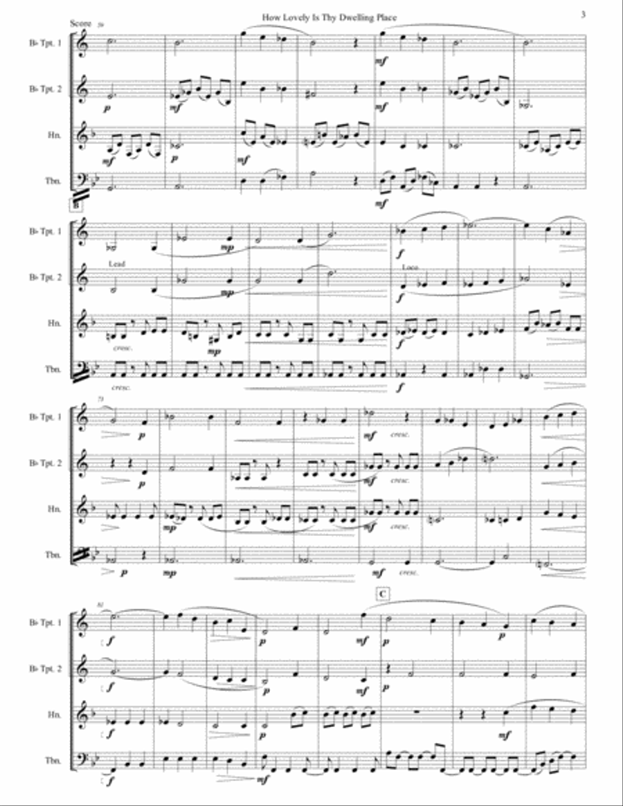 How Lovely Is Thy Dwelling Place- Abridged and Arranged for Brass Quartet Brass Quartet scores gallery preview page 4