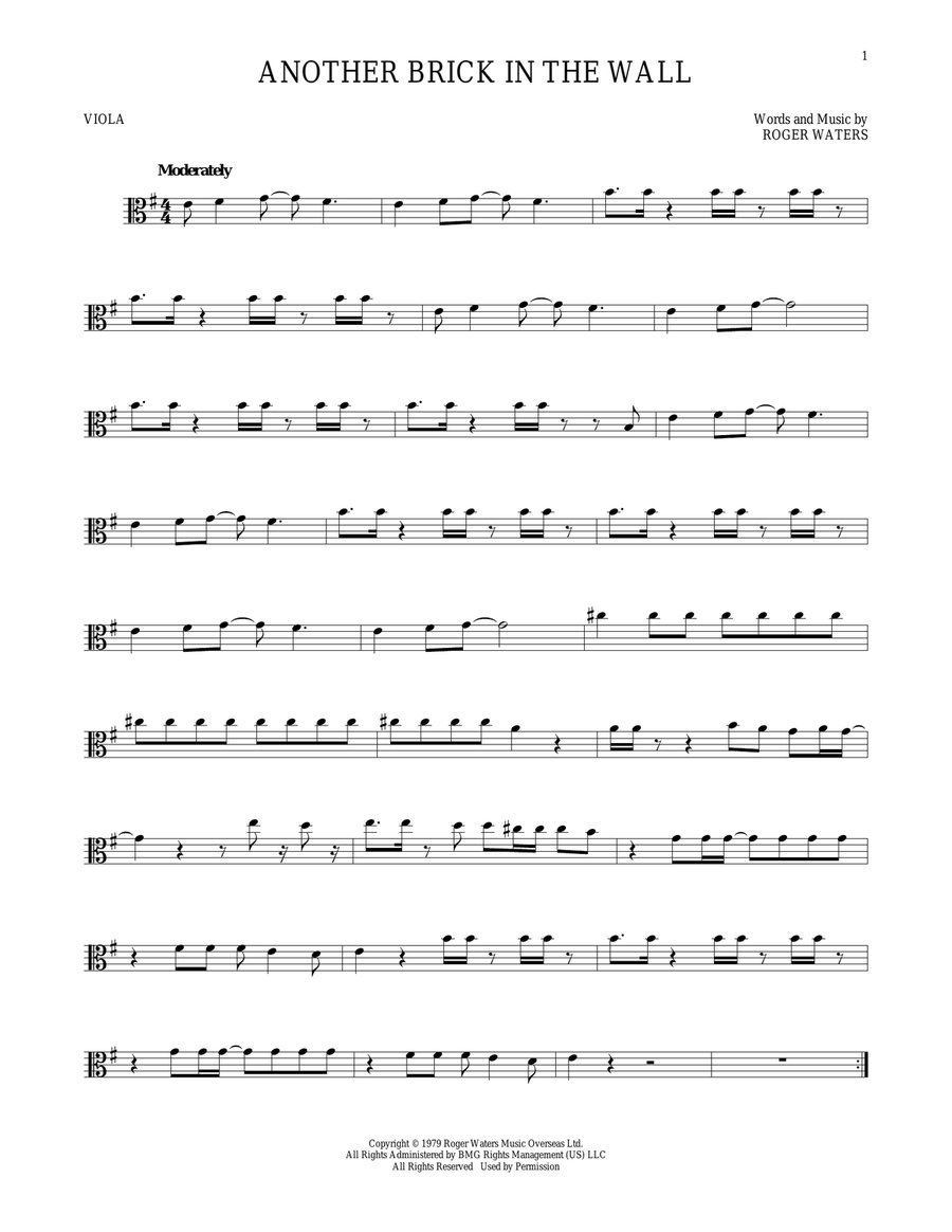 Another Brick In The Wall Viola Solo scores gallery preview page 1