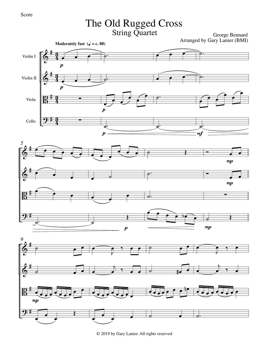 HYMNS FOR THE STRING QUARTET, 4 Arrangements by Gary Lanier (Includes Score and Parts) String Quartet scores gallery preview page 2