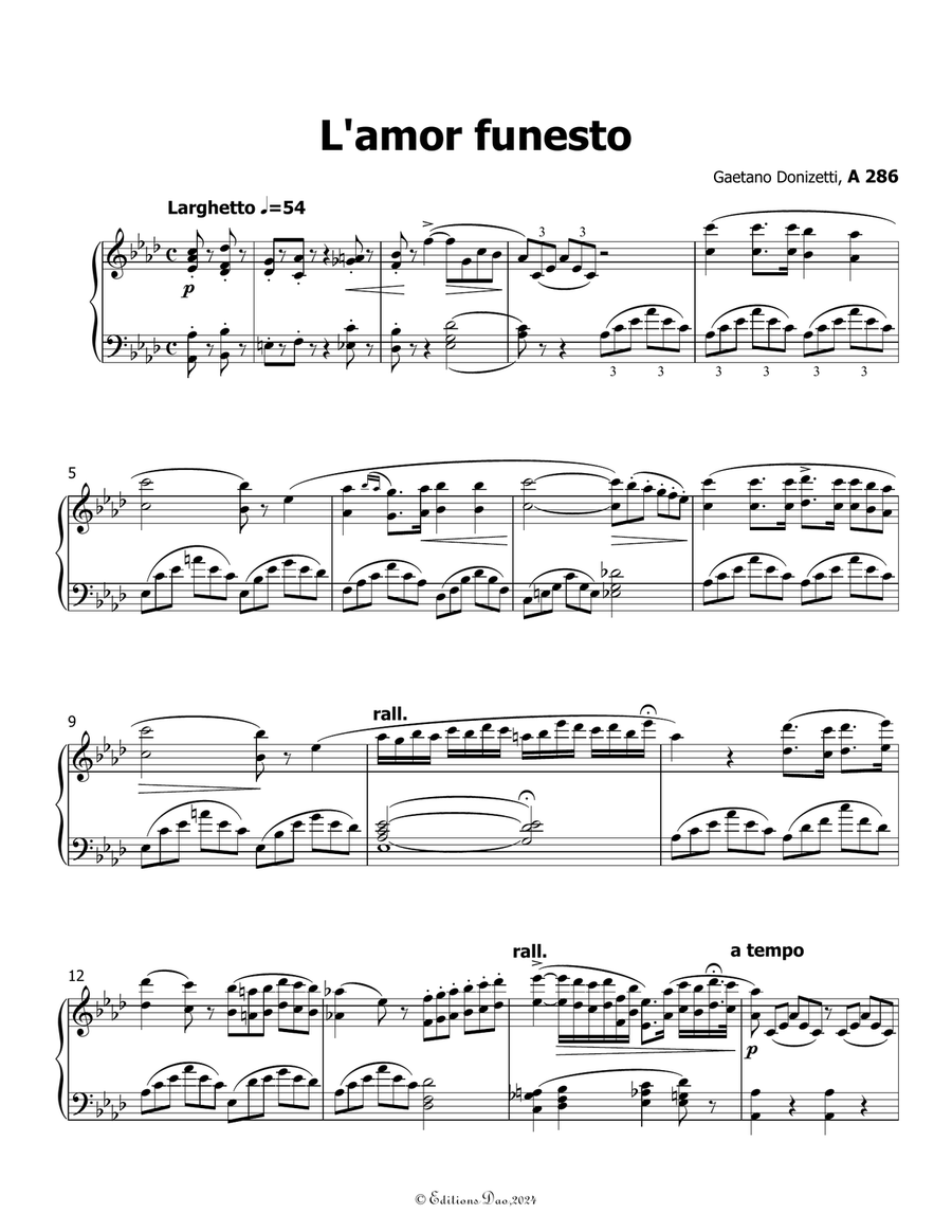 L'amor funesto, by Donizetti, in A flat Major Piano, Vocal scores gallery preview page 3