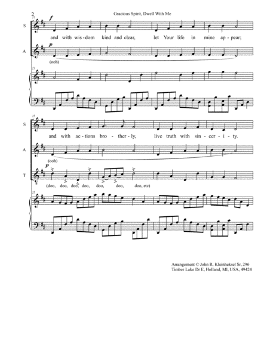 Gracious Spirit, Dwell With Me 4-Part scores gallery preview page 2
