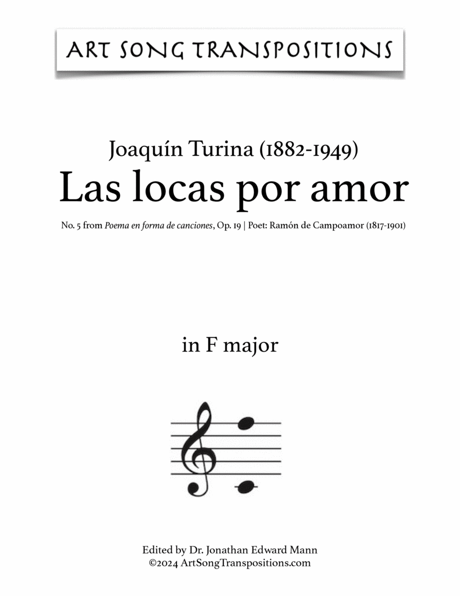 TURINA: Las locas por amor, Op. 19 no. 5 (transposed to F major) Voice scores gallery preview page 1