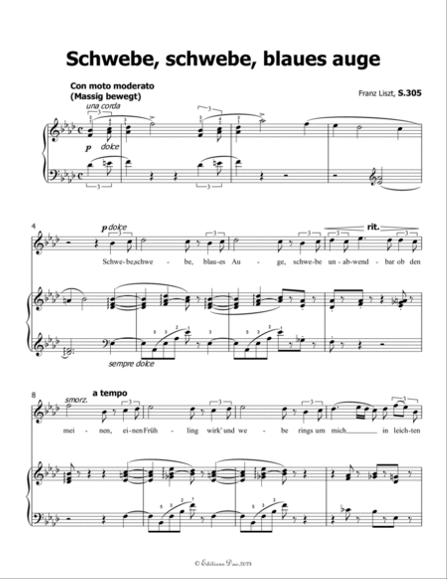 Schwebe, schwebe, blaues auge, by Liszt, S.305, in A flat Major Voice scores gallery preview page 3