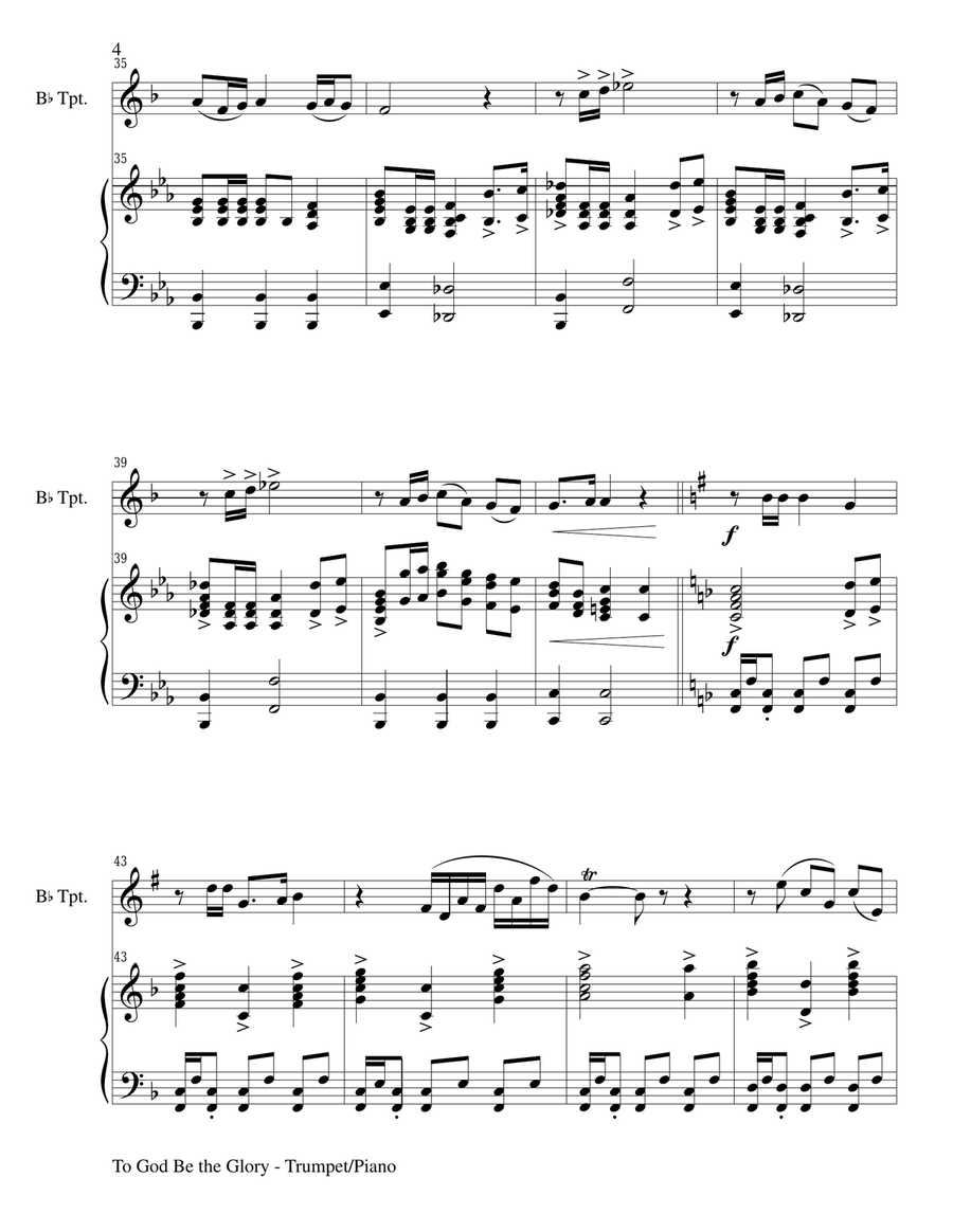 TO GOD BE THE GLORY (Duet – Bb Trumpet and Piano/Score and Parts) Trumpet Duet scores gallery preview page 4