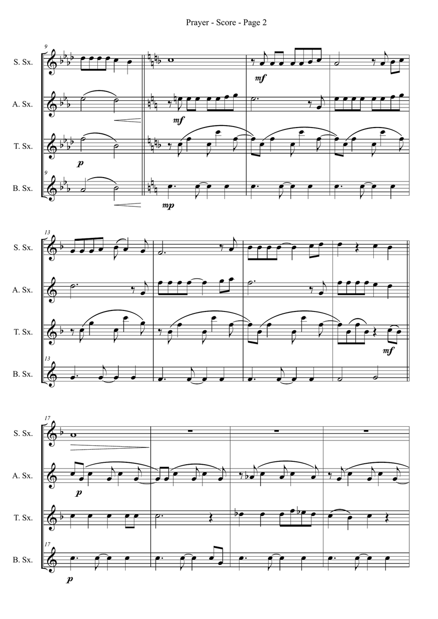 Prayer Saxophone Quartet scores gallery preview page 2