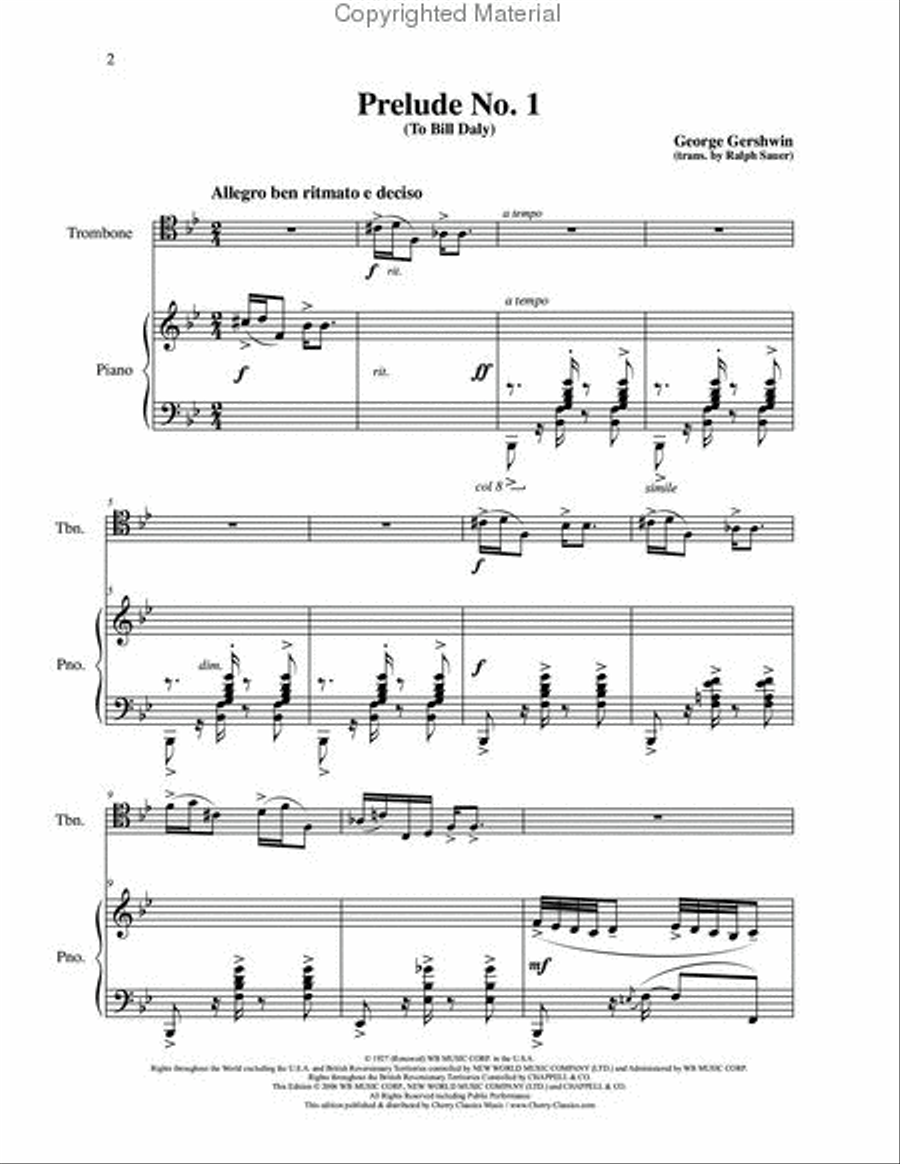 Three Preludes for Trombone & Piano Piano Accompaniment scores gallery preview page 2