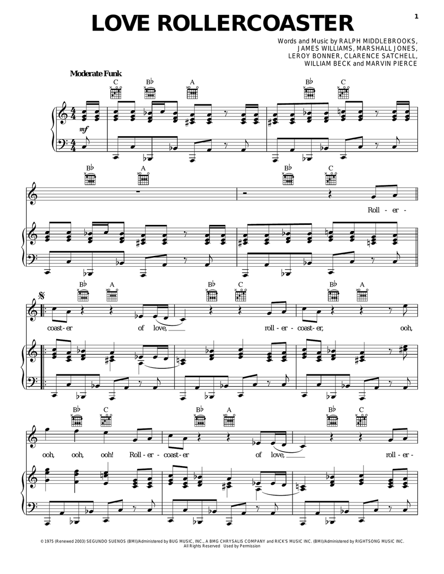 Love Rollercoaster Piano, Vocal, Guitar scores gallery preview page 1