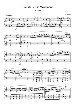 Book cover for Mozart K.283 Sonata No.5 1st Movement G Major,Piano Solo Sheet