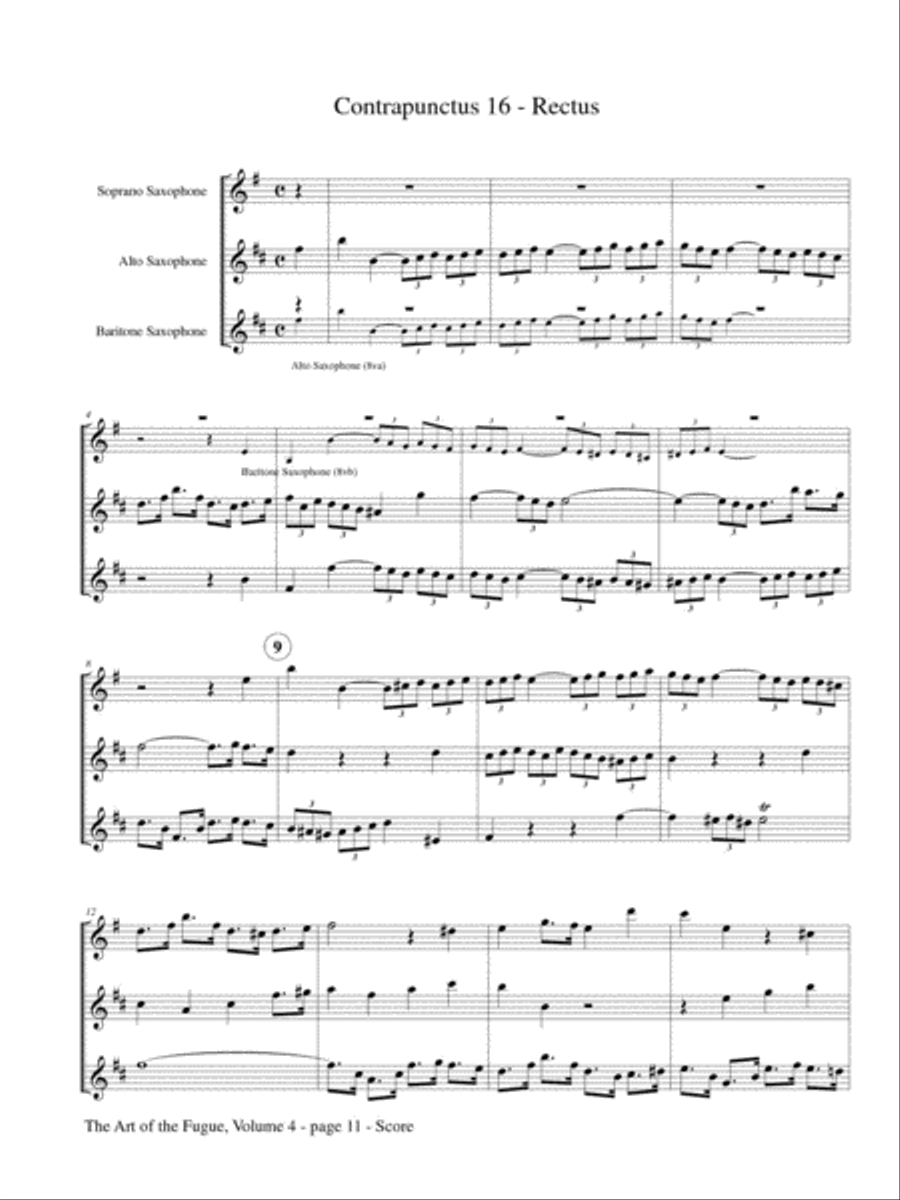 The Art of the Fugue, Volume 4 (Contrapunctus 8, 16) for Saxophone Trio