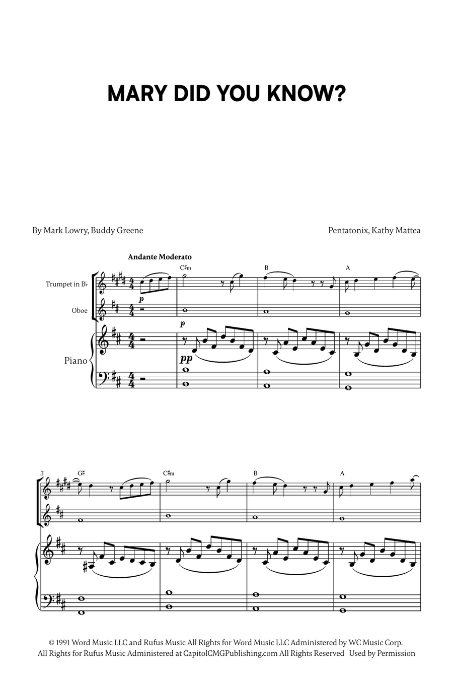 Mary, Did You Know? Trumpet Duet scores gallery preview page 1