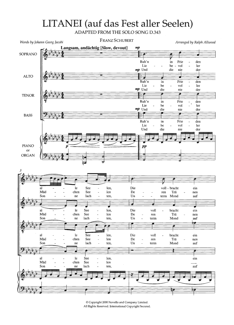 Litanei (Auf Das Fest Aller Seelen) (arr. Ralph Allwood) 4-Part scores gallery preview page 1