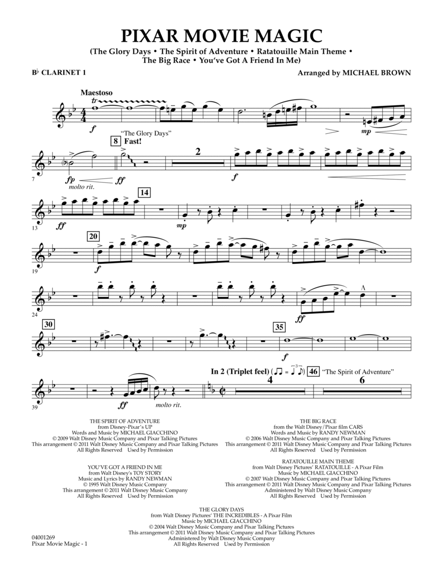 Pixar Movie Magic - Bb Clarinet 1 Concert Band scores gallery preview page 1