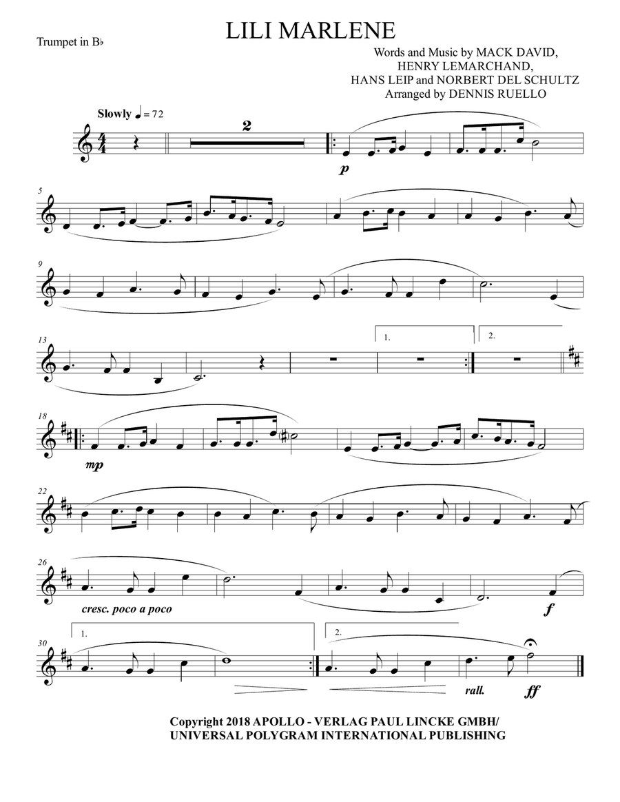 Lilli Marlene (lili Marleen) Large Ensemble scores gallery preview page 6