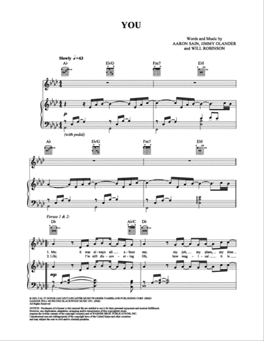 You Piano, Vocal, Guitar scores gallery preview page 1