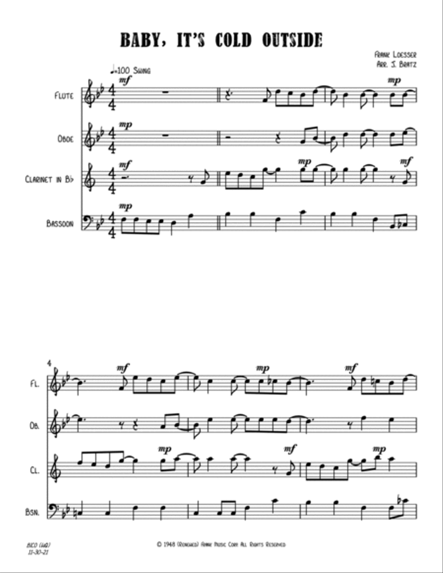 Baby, It's Cold Outside Woodwind Quartet scores gallery preview page 2