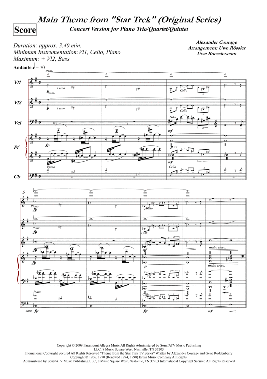 Star Trek Main Theme Piano Trio scores gallery preview page 1