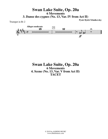 Swan Lake Suite, 6 Movements and 8 Movements - Trumpet in Bb 2 (Transposed Part)