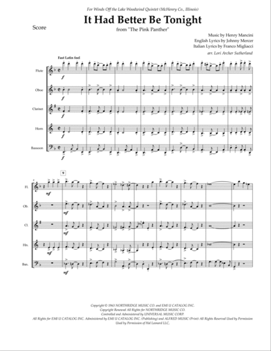 It Had Better Be Tonight Woodwind Quintet scores gallery preview page 2