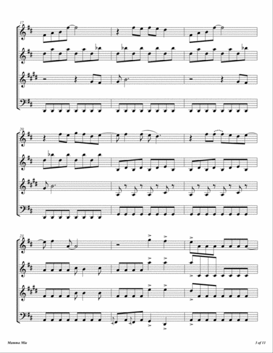 Mamma Mia Woodwind Quartet scores gallery preview page 4