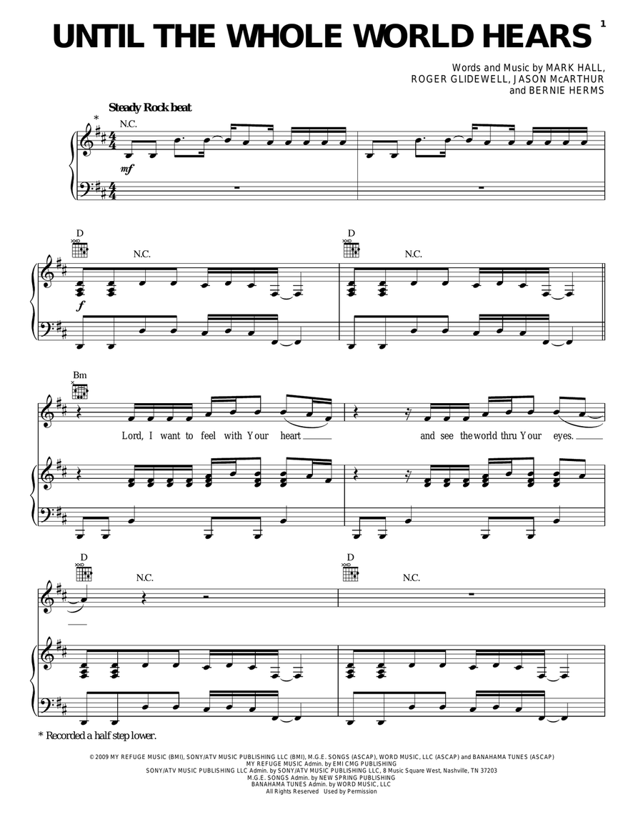 Until The Whole World Hears Piano, Vocal, Guitar scores gallery preview page 1