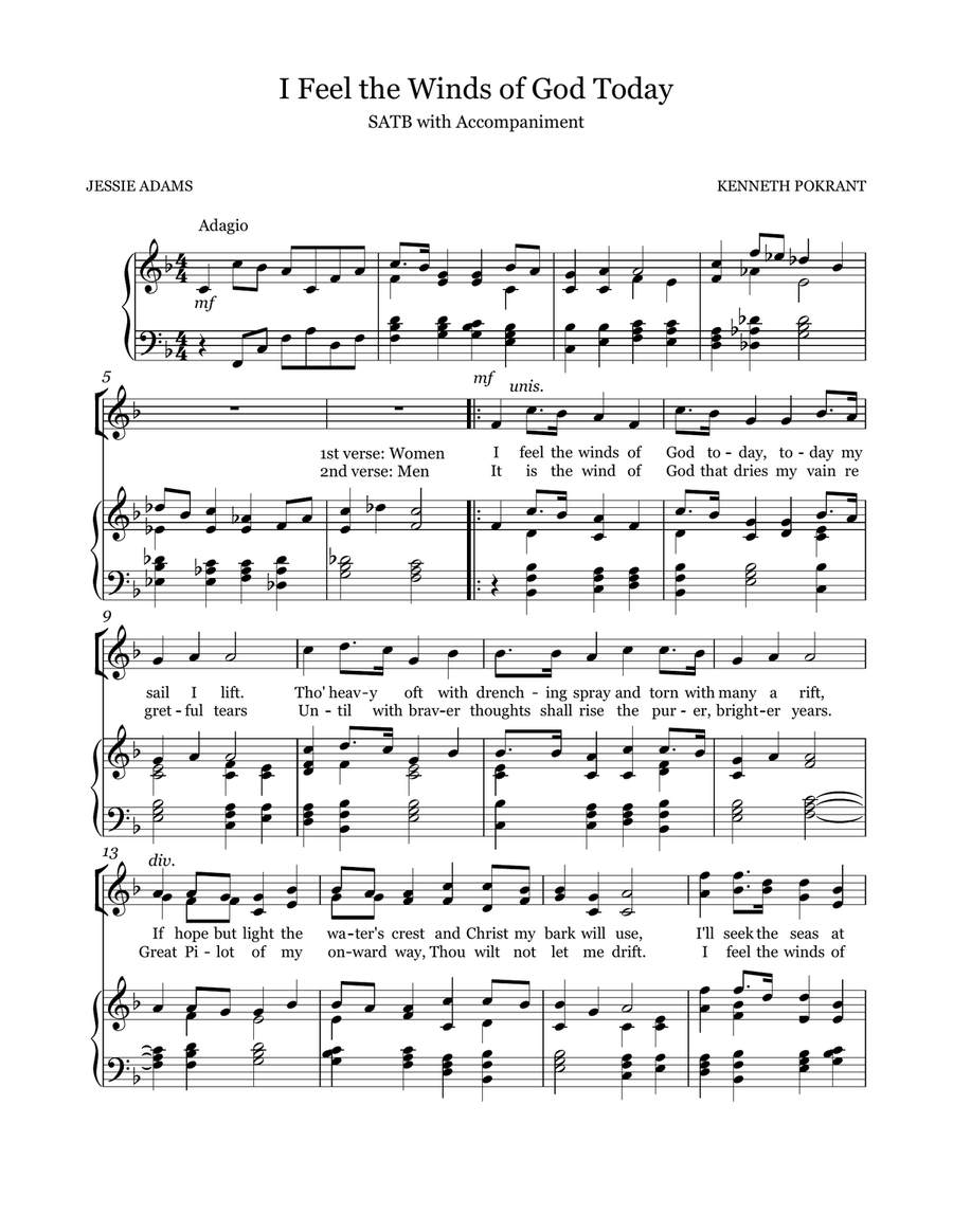 I Feel the Winds of God Today 4-Part scores gallery preview page 1