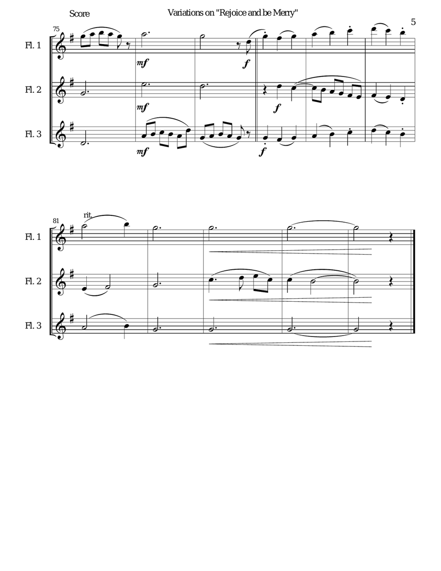 Variations on Rejoice and Be Merry (The Gallery Carol) for 3 flutes Flute Solo scores gallery preview page 5