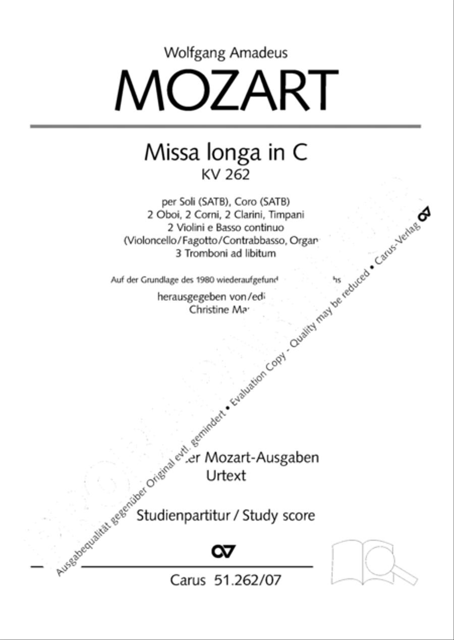 Missa longa in C major (Missa longa in C) 4-Part scores gallery preview page 2