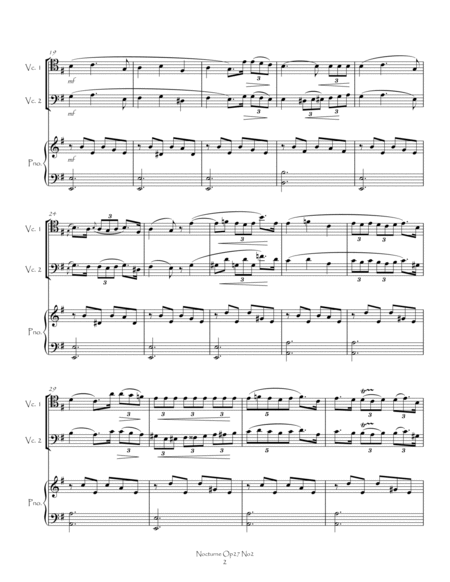 Nocturne Op27 No2 for Cello Duet and Piano image number null