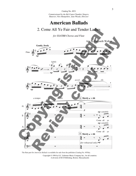 American Ballads: 2. Come All Ye Fair and Tender Ladies (Choral Score)