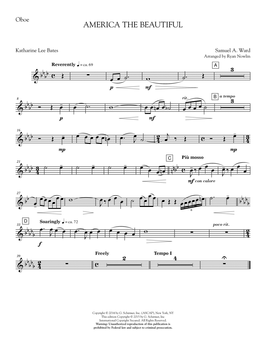 America, the Beautiful - Oboe Choir scores gallery preview page 1