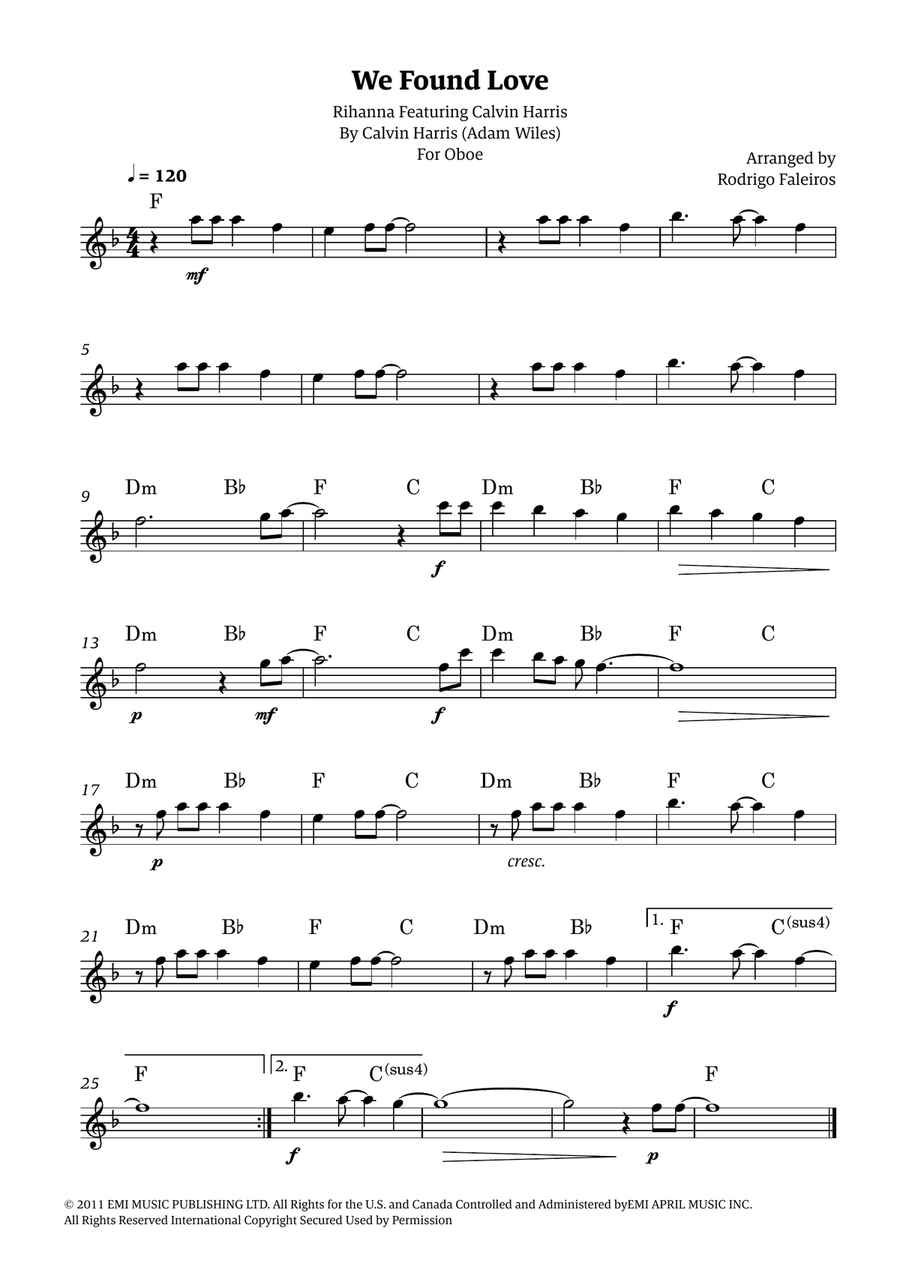 We Found Love Oboe Solo scores gallery preview page 1