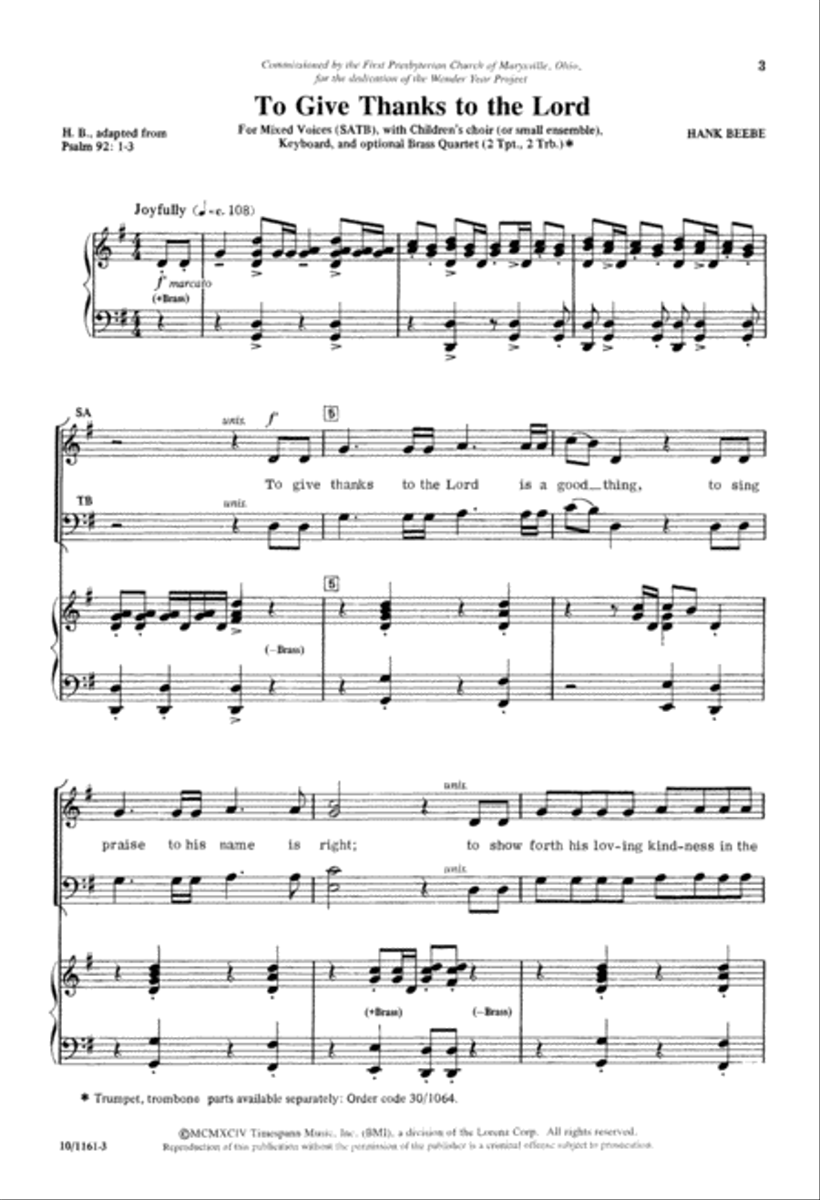 To Give Thanks to the Lord 4-Part scores gallery preview page 3