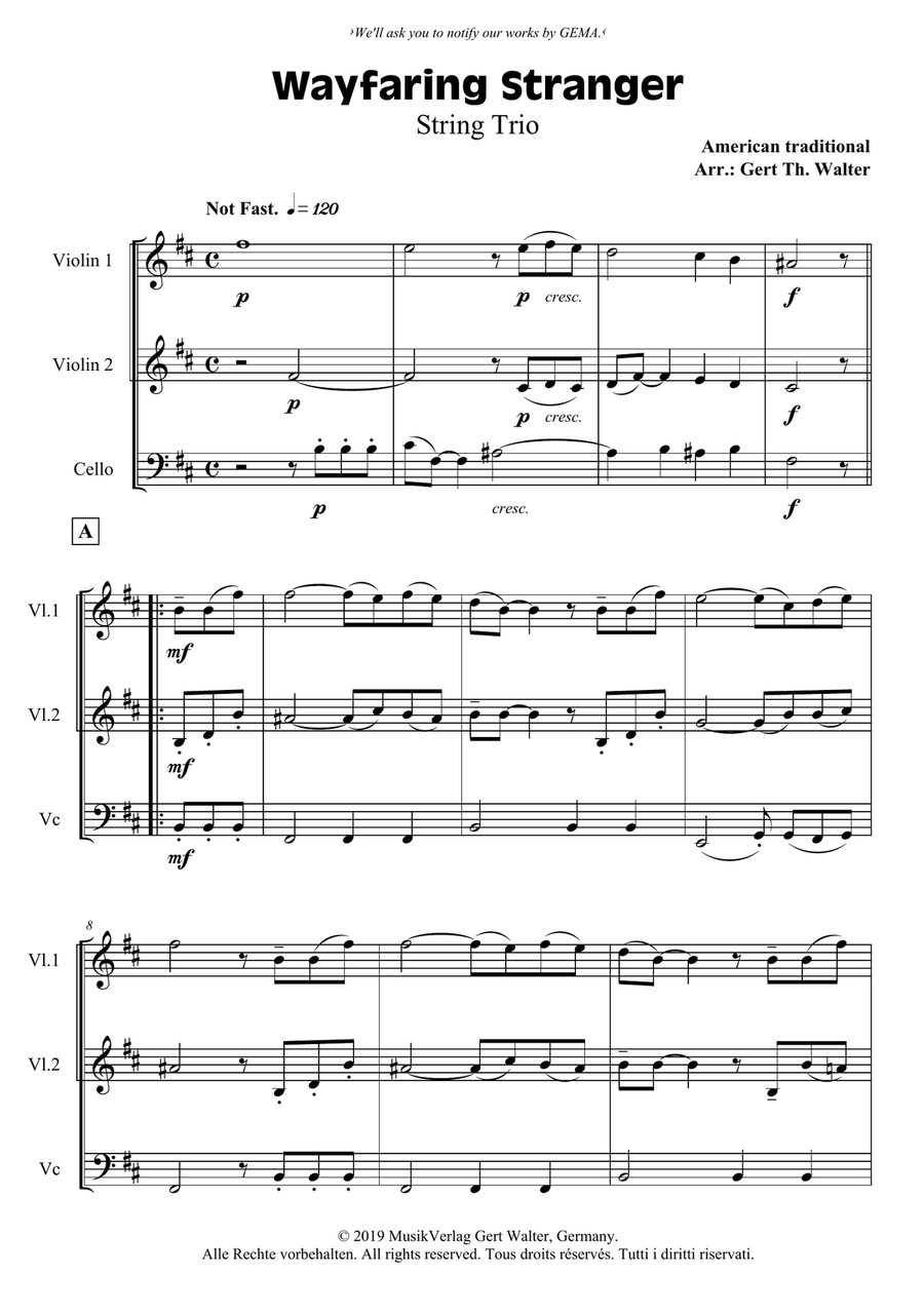 Wayfaring Stranger String Trio scores gallery preview page 1