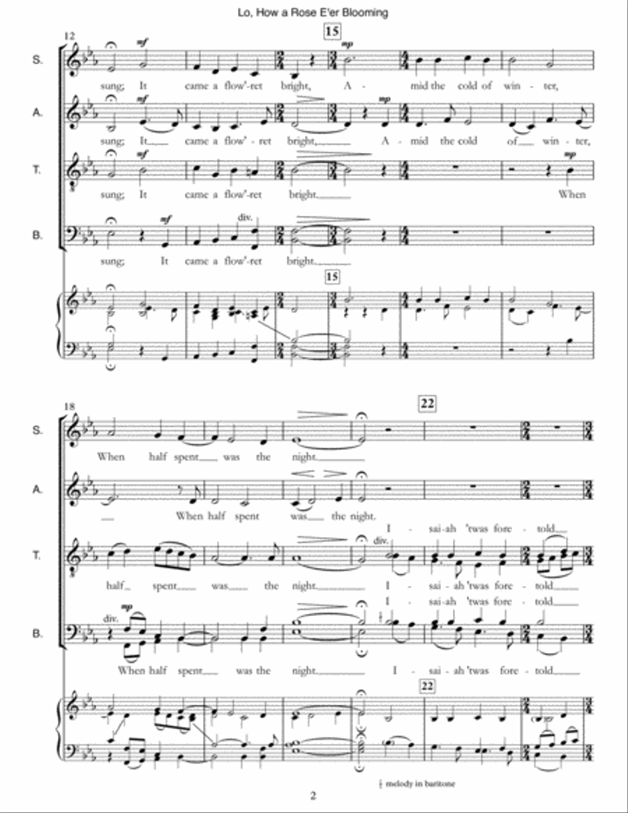 Lo, How a Rose E'er Blooming for SATB choir 4-Part scores gallery preview page 2