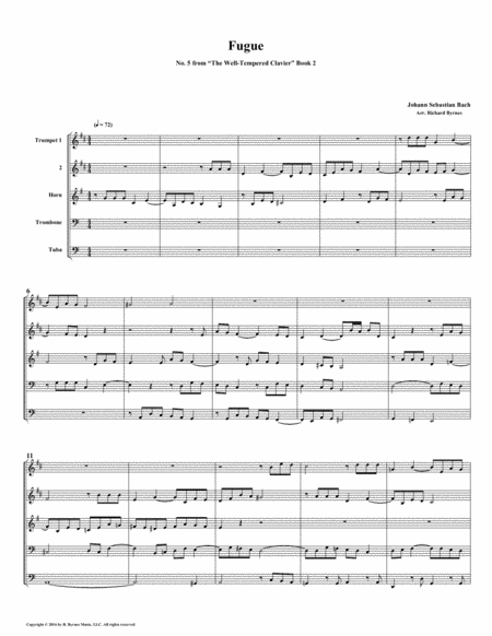 Fugue 05 from Well-Tempered Clavier, Book 2 (Brass Quintet) image number null